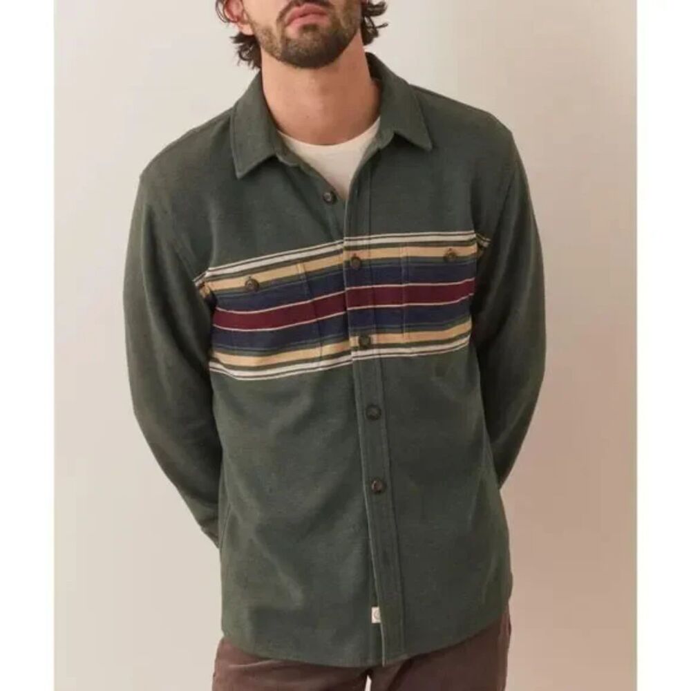 MARINE LAYER Shirt Mens XL Green Stripe Button Up Pacifica Stretch Twill $148